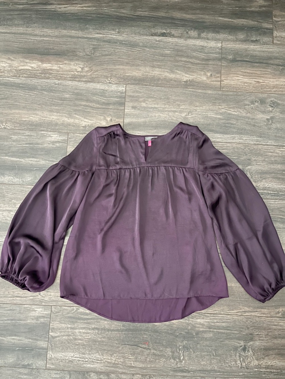 Vince Camuto V-Neck Satin Purple Puff Sleeve Blouse